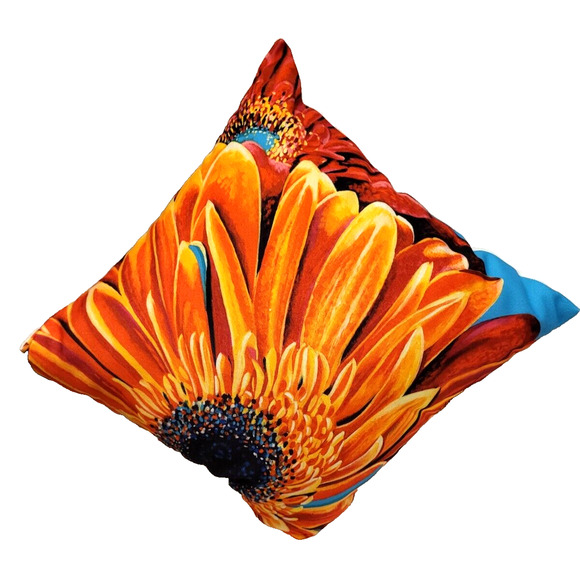 Vibrant Carolee Vitaletti Sunflower Decorative Pillow 16x16 Orange Yellow White - Picture 5 of 7
